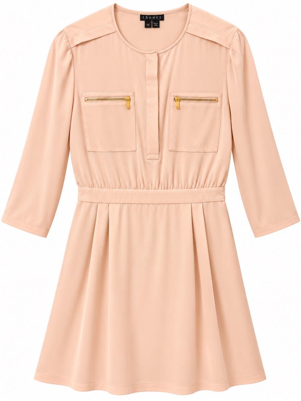 Theory Brunella Silk Dress Blush Pink Gold Zip Size 12